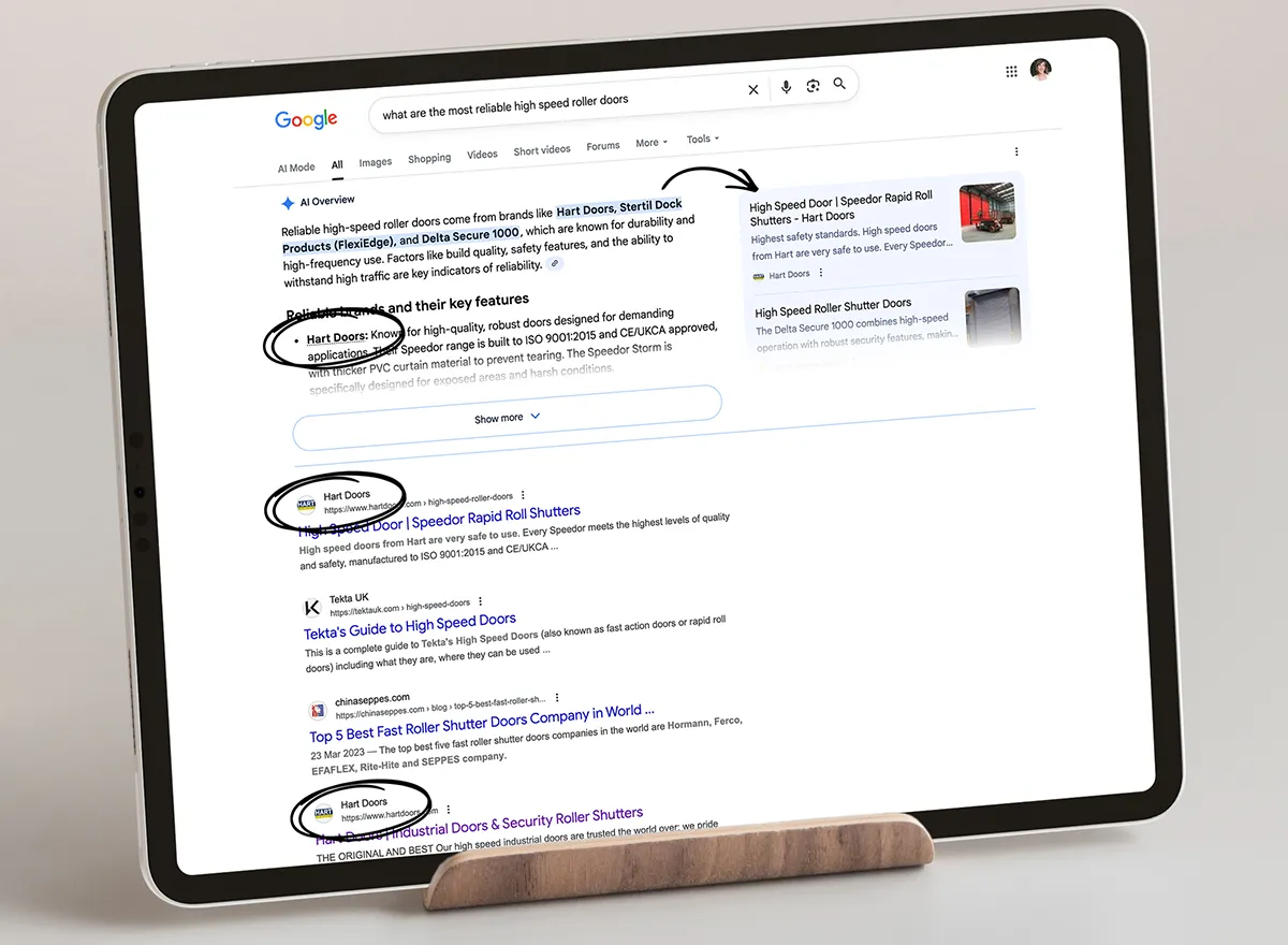 SEO for AI overview for manufacturer Hart Doors