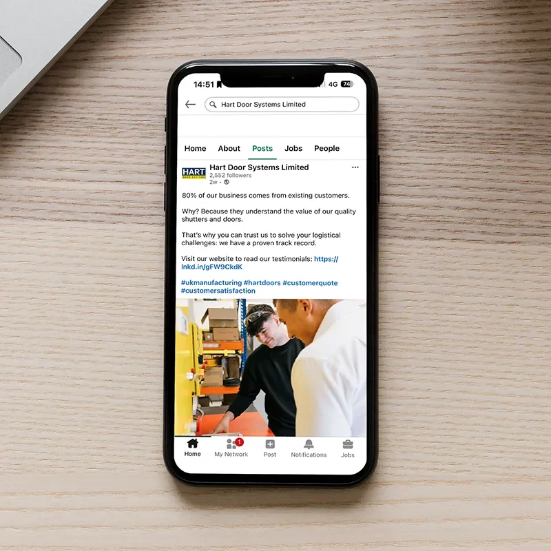 LinkedIn management for manufacturer Hart Doors